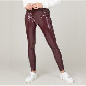 Spanx Ruby Red Faux Patent Leather Leggings 20301R Size M